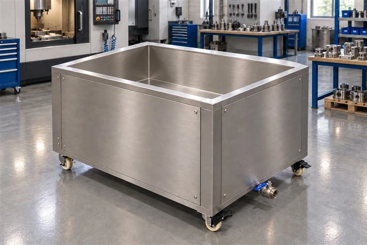 960L custom ultrasonic cleaning tank — illustrative workshop view